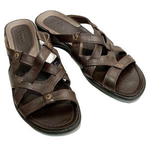 Ecco Taupe Leather Strappy Slip-On Sandals Mules Shoes Women’s EU 42, US 11.5
